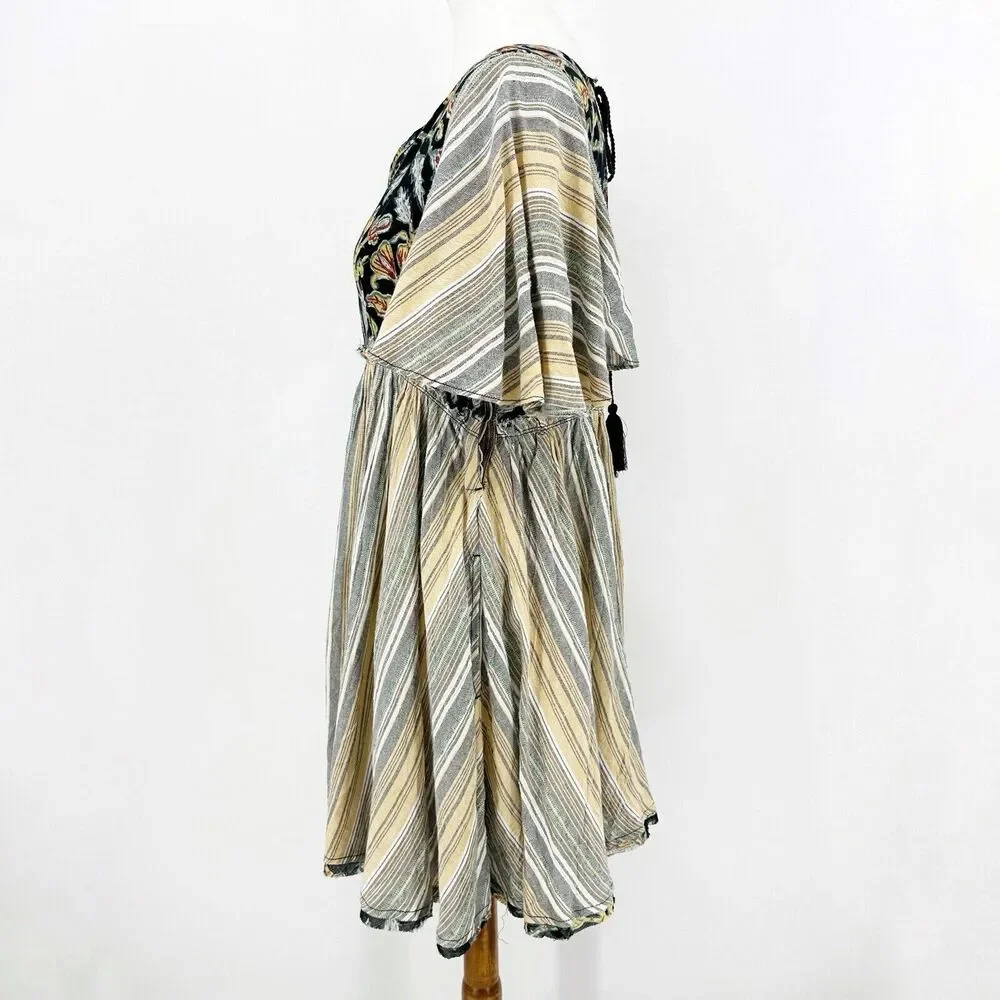 Free People Under The Sun Tunic Top Size S Women Boho Chic Flowy Tie Back Summer